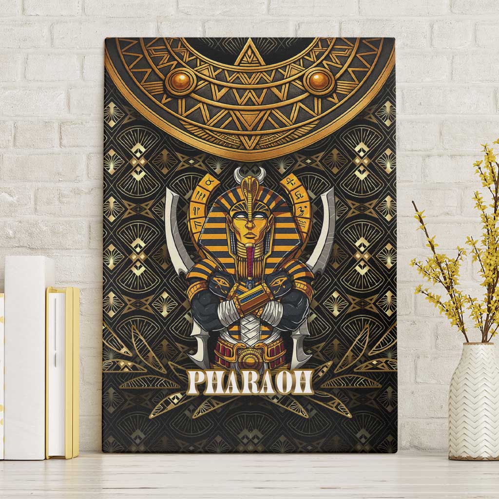 Pharaoh King Tut Egypt Canvas Wall Art with Hieroglyphic Gold Pattern