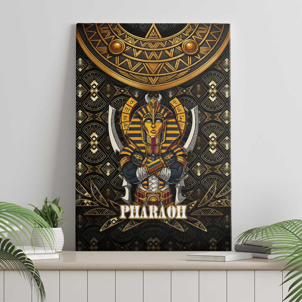 Pharaoh King Tut Egypt Canvas Wall Art with Hieroglyphic Gold Pattern