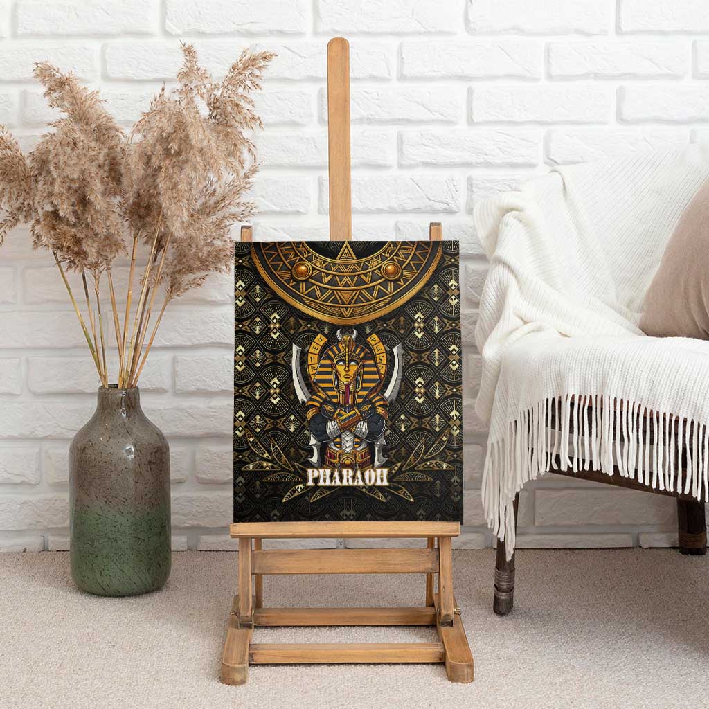 Pharaoh King Tut Egypt Canvas Wall Art with Hieroglyphic Gold Pattern