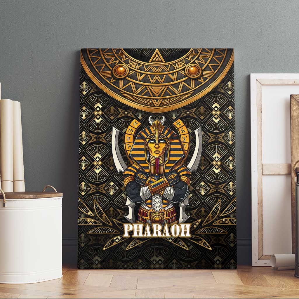 Pharaoh King Tut Egypt Canvas Wall Art with Hieroglyphic Gold Pattern
