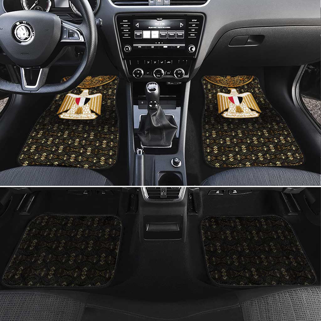 Pharaoh King Tut Egypt Car Mats with Hieroglyphic Gold Pattern