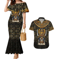 Pharaoh King Tut Egypt Couples Matching Mermaid Dress and Hawaiian Shirt with Hieroglyphic Gold Pattern
