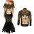Pharaoh King Tut Egypt Couples Matching Mermaid Dress and Long Sleeve Button Shirt with Hieroglyphic Gold Pattern