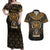 Pharaoh King Tut Egypt Couples Matching Off Shoulder Maxi Dress and Hawaiian Shirt with Hieroglyphic Gold Pattern