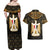 Pharaoh King Tut Egypt Couples Matching Off Shoulder Maxi Dress and Hawaiian Shirt with Hieroglyphic Gold Pattern