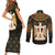 Pharaoh King Tut Egypt Couples Matching Short Sleeve Bodycon Dress and Long Sleeve Button Shirt with Hieroglyphic Gold Pattern