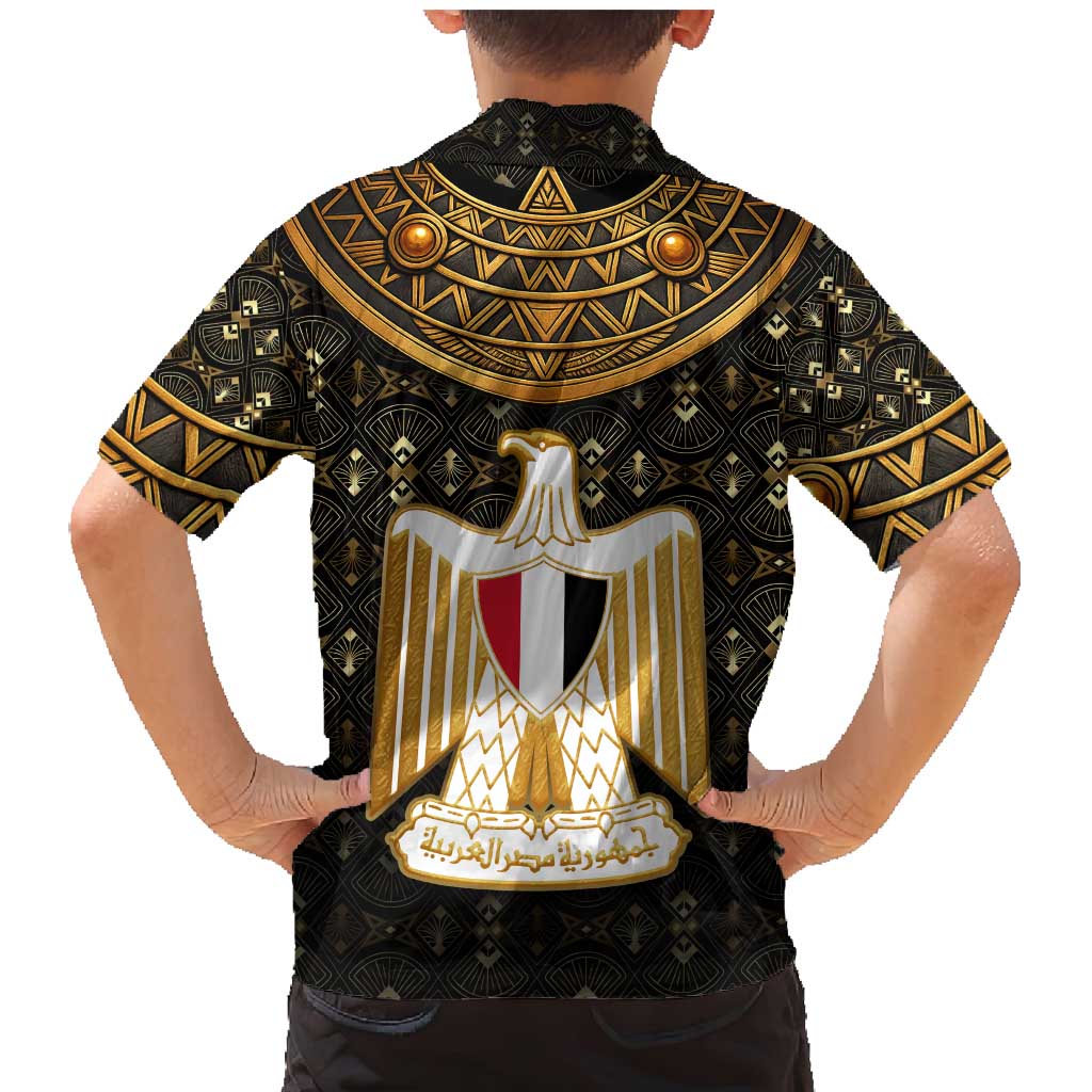 Pharaoh King Tut Egypt Family Matching Mermaid Dress and Hawaiian Shirt with Hieroglyphic Gold Pattern