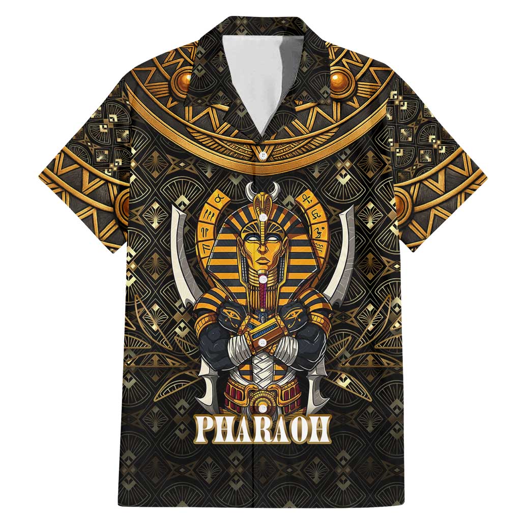 Pharaoh King Tut Egypt Family Matching Mermaid Dress and Hawaiian Shirt with Hieroglyphic Gold Pattern