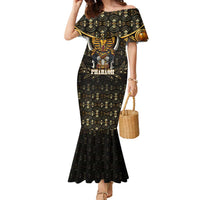 Pharaoh King Tut Egypt Family Matching Mermaid Dress and Hawaiian Shirt with Hieroglyphic Gold Pattern