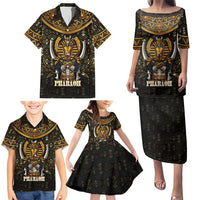 Pharaoh King Tut Egypt Family Matching Puletasi and Hawaiian Shirt with Hieroglyphic Gold Pattern