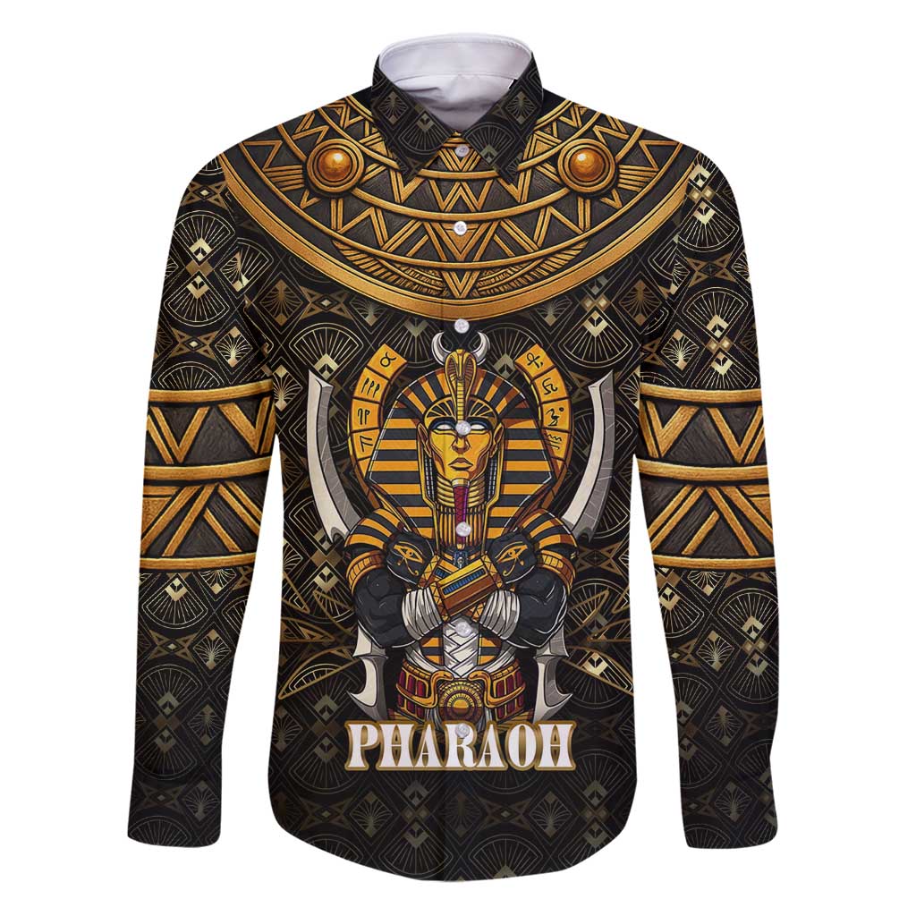 Pharaoh King Tut Egypt Family Matching Puletasi and Hawaiian Shirt with Hieroglyphic Gold Pattern