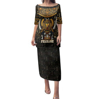 Pharaoh King Tut Egypt Family Matching Puletasi and Hawaiian Shirt with Hieroglyphic Gold Pattern