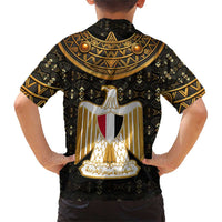 Pharaoh King Tut Egypt Family Matching Short Sleeve Bodycon Dress and Hawaiian Shirt with Hieroglyphic Gold Pattern