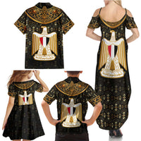 Pharaoh King Tut Egypt Family Matching Summer Maxi Dress and Hawaiian Shirt with Hieroglyphic Gold Pattern