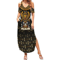 Pharaoh King Tut Egypt Family Matching Summer Maxi Dress and Hawaiian Shirt with Hieroglyphic Gold Pattern
