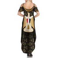 Pharaoh King Tut Egypt Family Matching Summer Maxi Dress and Hawaiian Shirt with Hieroglyphic Gold Pattern