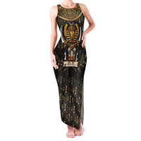Pharaoh King Tut Egypt Family Matching Tank Maxi Dress and Hawaiian Shirt with Hieroglyphic Gold Pattern