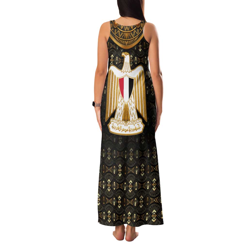 Pharaoh King Tut Egypt Family Matching Tank Maxi Dress and Hawaiian Shirt with Hieroglyphic Gold Pattern