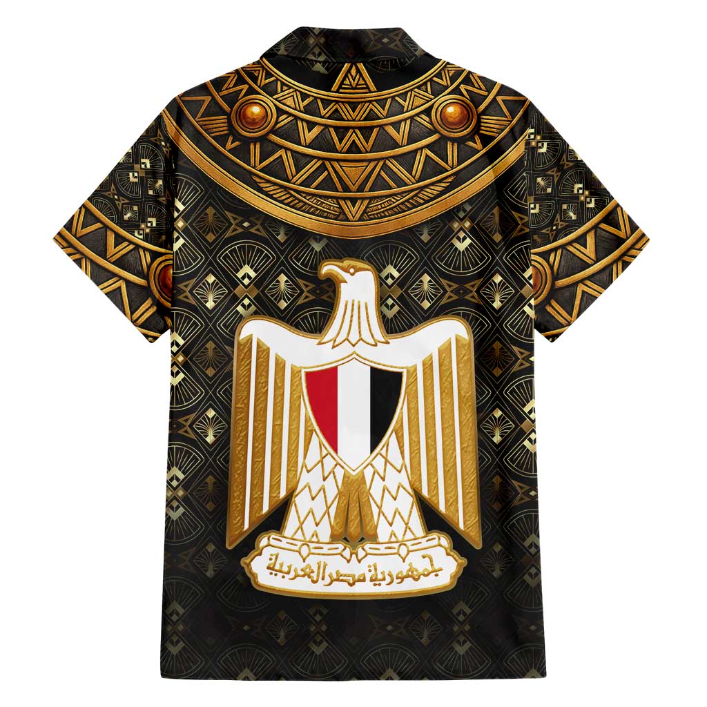 Pharaoh King Tut Egypt Hawaiian Shirt with Hieroglyphic Gold Pattern