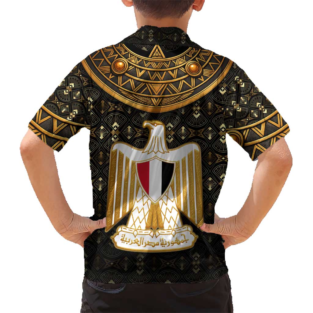 Pharaoh King Tut Egypt Hawaiian Shirt with Hieroglyphic Gold Pattern