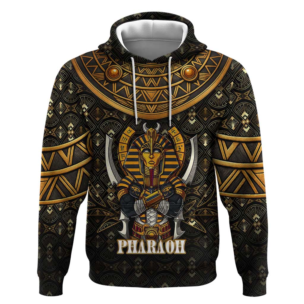 Pharaoh King Tut Egypt Hoodie with Hieroglyphic Gold Pattern
