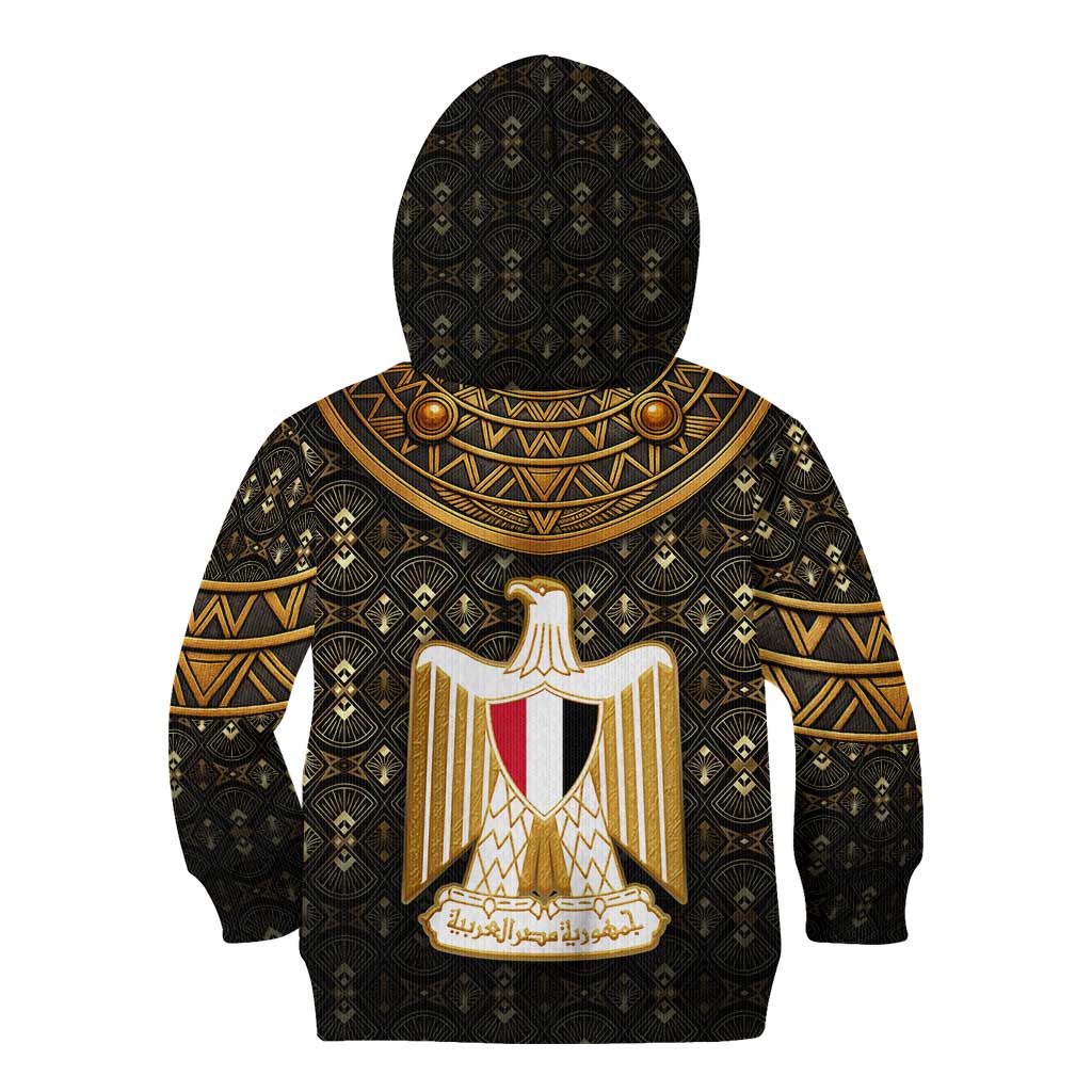 Pharaoh King Tut Egypt Kid Hoodie with Hieroglyphic Gold Pattern