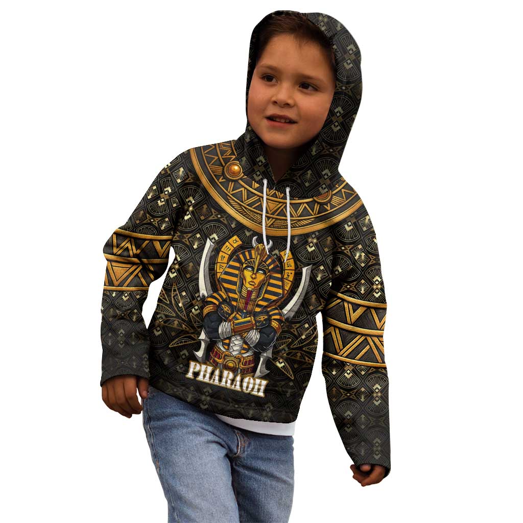 Pharaoh King Tut Egypt Kid Hoodie with Hieroglyphic Gold Pattern