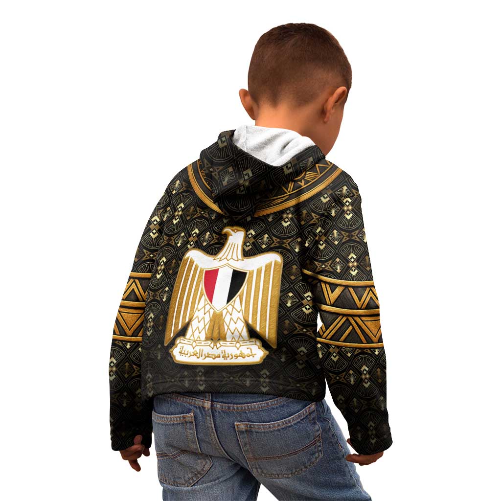 Pharaoh King Tut Egypt Kid Hoodie with Hieroglyphic Gold Pattern