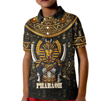 Pharaoh King Tut Egypt Kid Polo Shirt with Hieroglyphic Gold Pattern