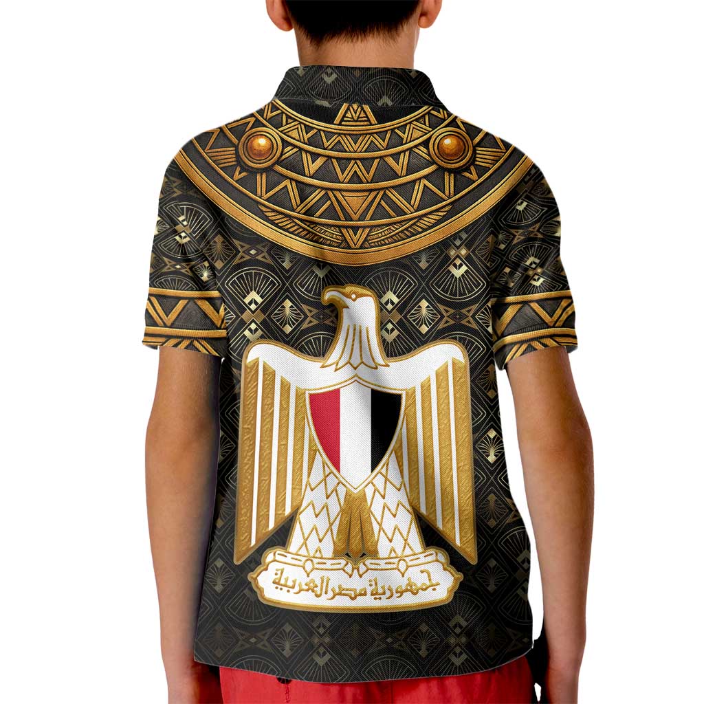 Pharaoh King Tut Egypt Kid Polo Shirt with Hieroglyphic Gold Pattern