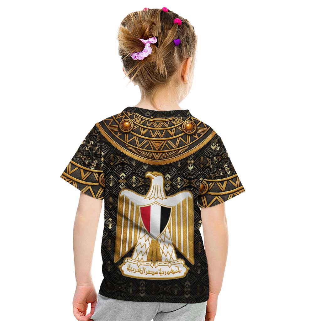 Pharaoh King Tut Egypt Kid T Shirt with Hieroglyphic Gold Pattern