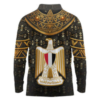 Pharaoh King Tut Egypt Long Sleeve Polo Shirt with Hieroglyphic Gold Pattern