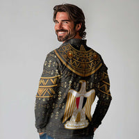 Pharaoh King Tut Egypt Long Sleeve Polo Shirt with Hieroglyphic Gold Pattern