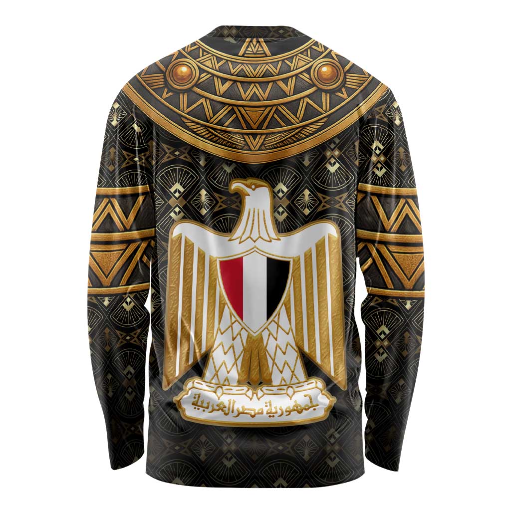 Pharaoh King Tut Egypt Long Sleeve Shirt with Hieroglyphic Gold Pattern