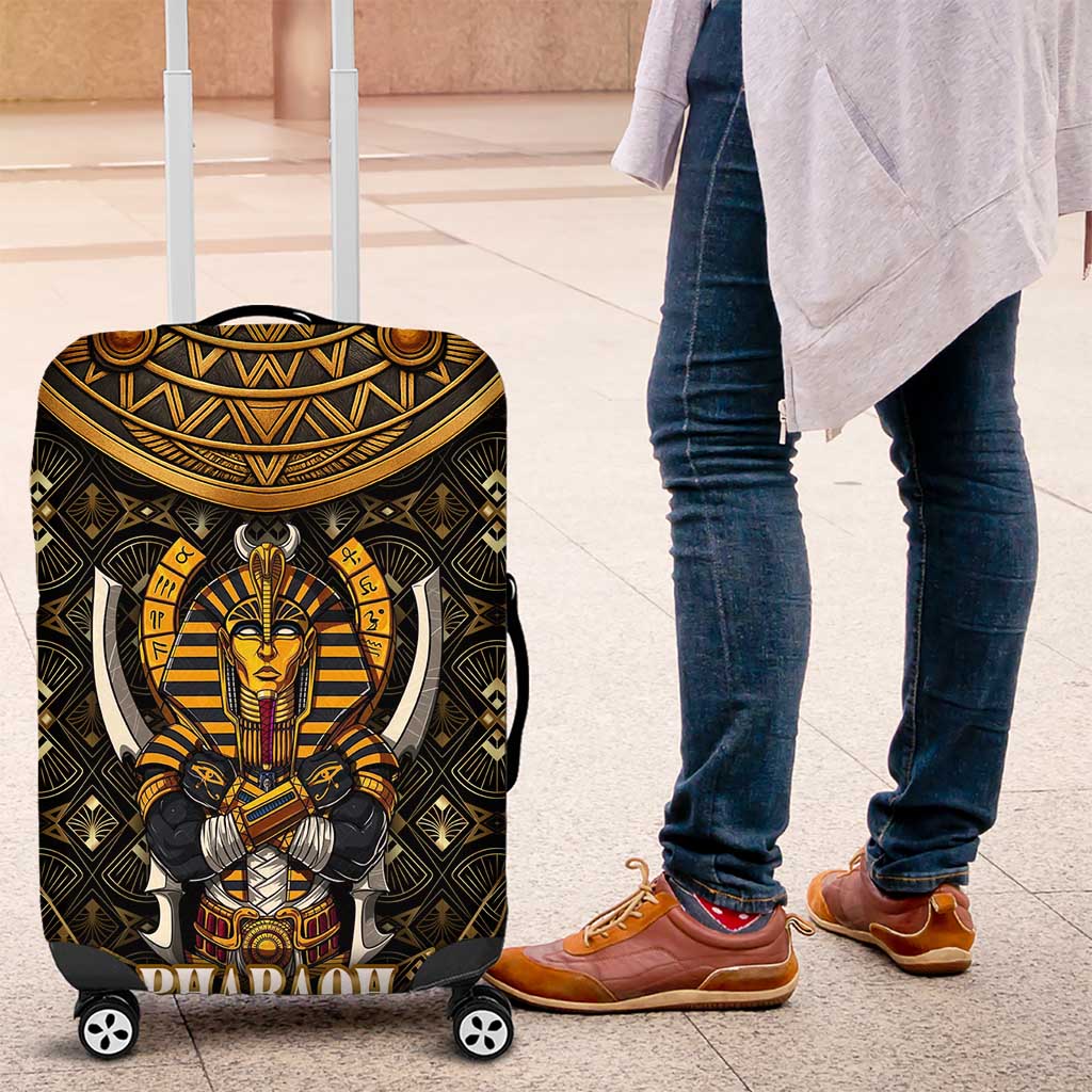 Pharaoh King Tut Egypt Luggage Cover with Hieroglyphic Gold Pattern