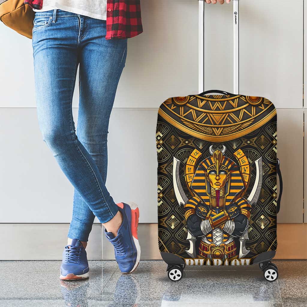 Pharaoh King Tut Egypt Luggage Cover with Hieroglyphic Gold Pattern