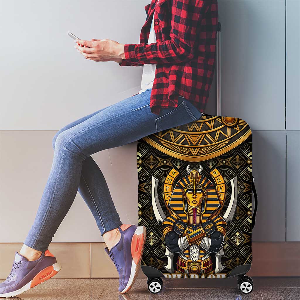 Pharaoh King Tut Egypt Luggage Cover with Hieroglyphic Gold Pattern