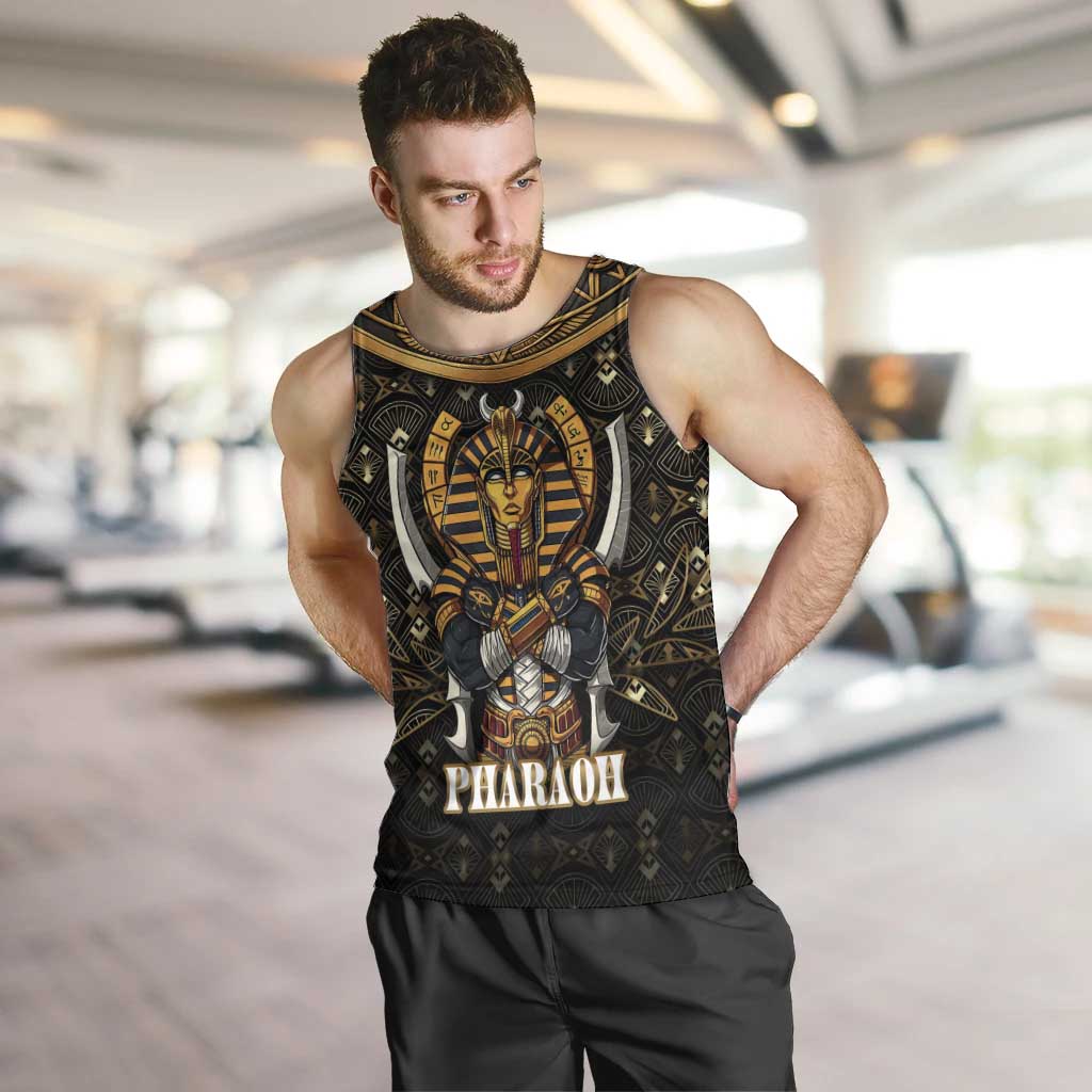Pharaoh King Tut Egypt Men Tank Top with Hieroglyphic Gold Pattern