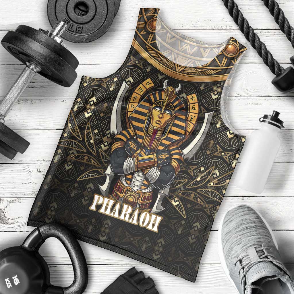 Pharaoh King Tut Egypt Men Tank Top with Hieroglyphic Gold Pattern
