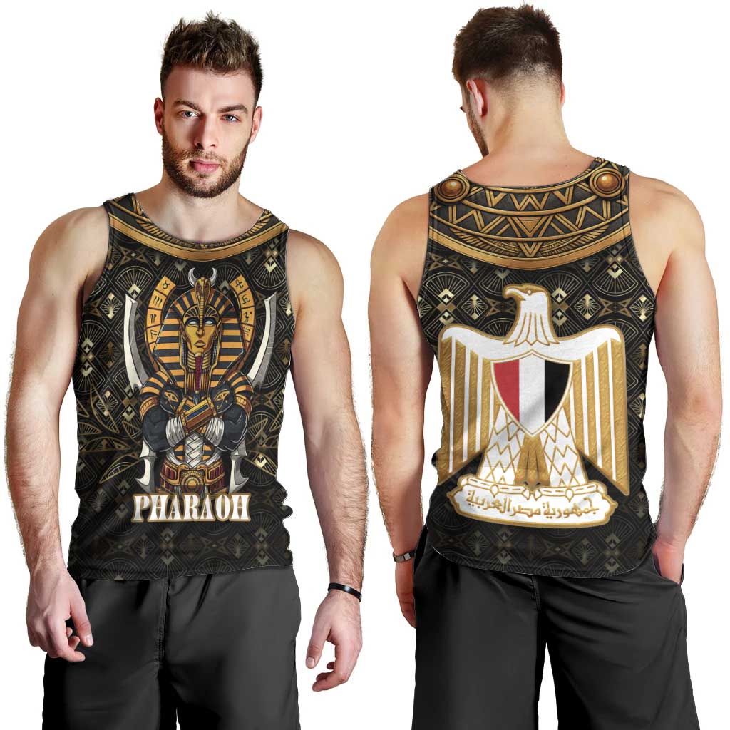 Pharaoh King Tut Egypt Men Tank Top with Hieroglyphic Gold Pattern