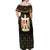 Pharaoh King Tut Egypt Off Shoulder Maxi Dress with Hieroglyphic Gold Pattern