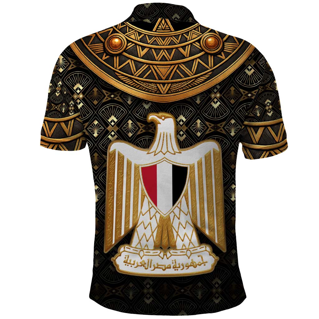 Pharaoh King Tut Egypt Polo Shirt with Hieroglyphic Gold Pattern