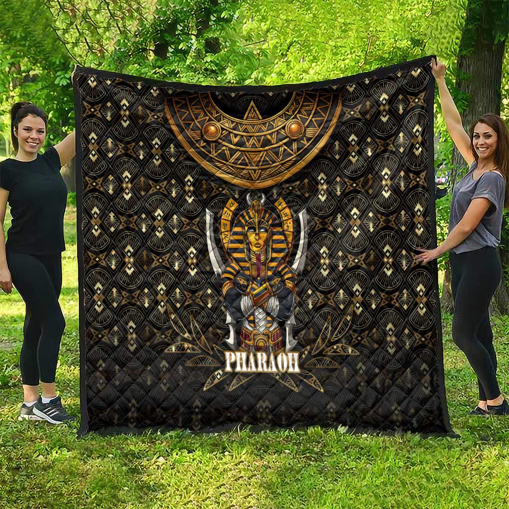 Pharaoh King Tut Egypt Quilt with Hieroglyphic Gold Pattern