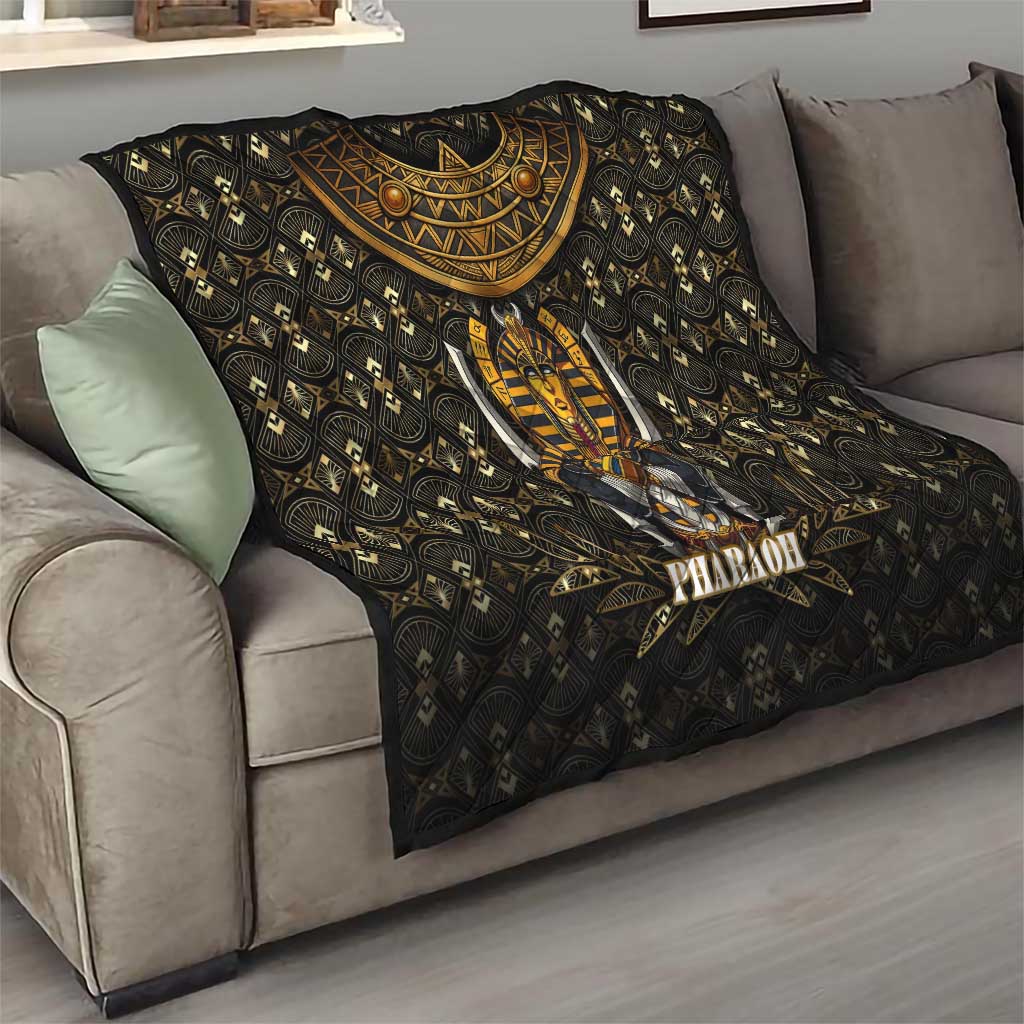Pharaoh King Tut Egypt Quilt with Hieroglyphic Gold Pattern