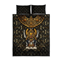 Pharaoh King Tut Egypt Quilt Bed Set with Hieroglyphic Gold Pattern