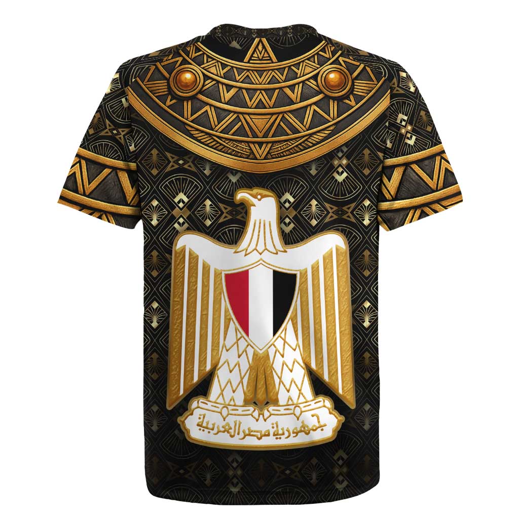 Pharaoh King Tut Egypt Rugby Jersey with Hieroglyphic Gold Pattern