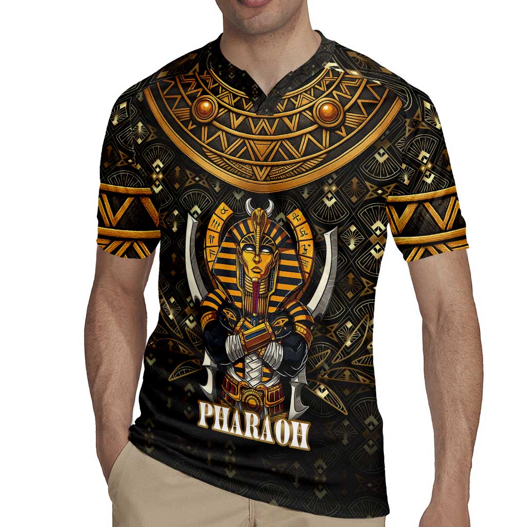 Pharaoh King Tut Egypt Rugby Jersey with Hieroglyphic Gold Pattern