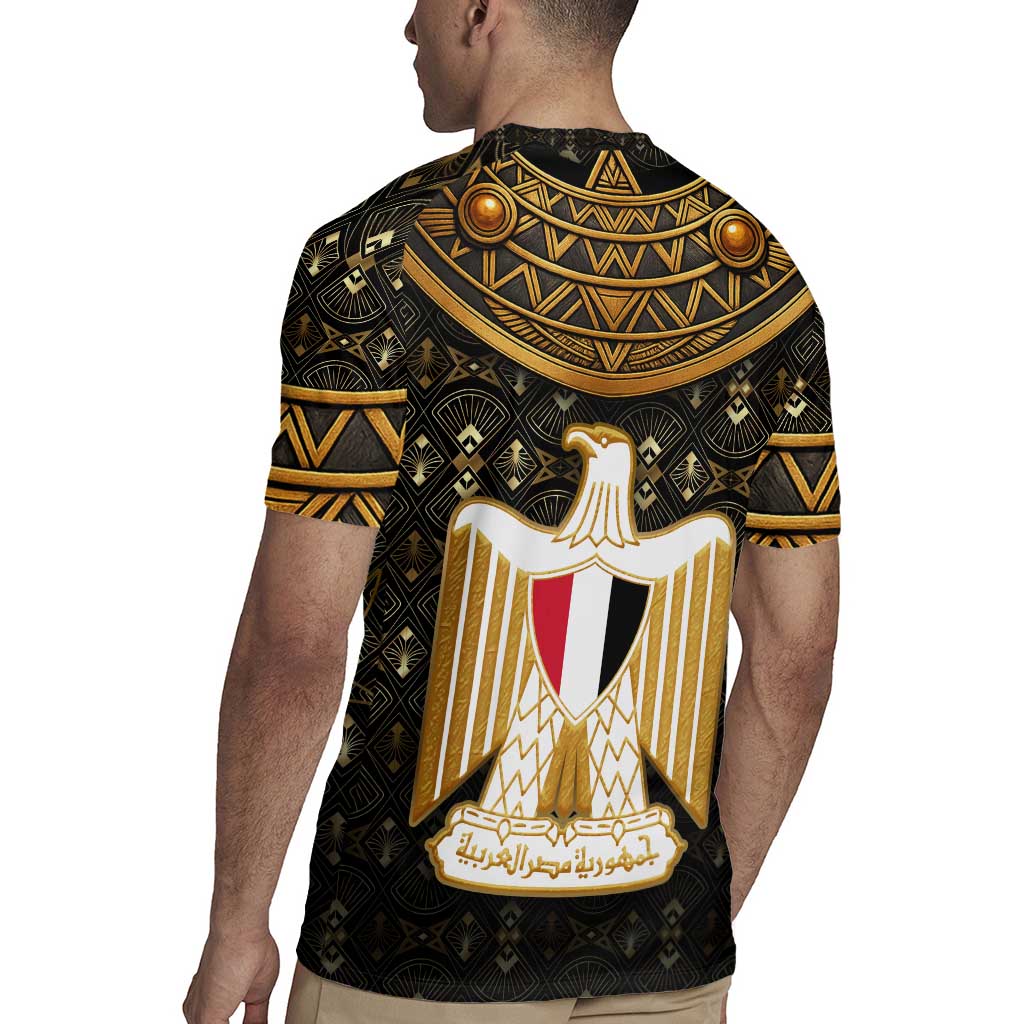 Pharaoh King Tut Egypt Rugby Jersey with Hieroglyphic Gold Pattern