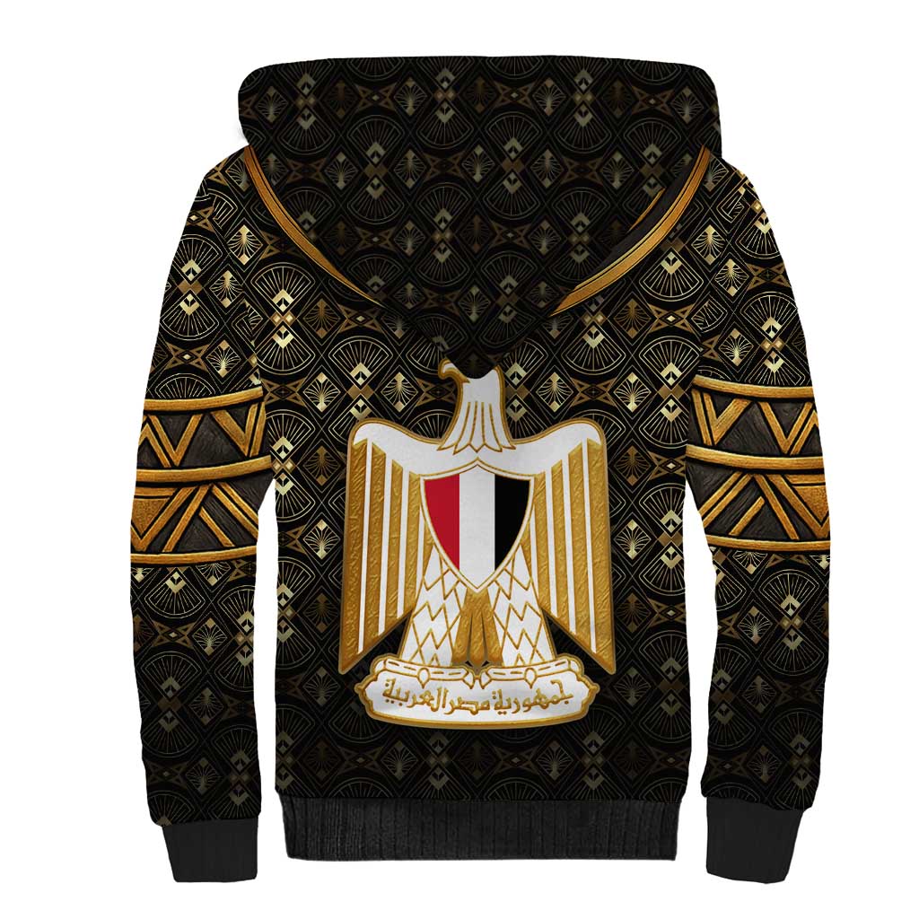 Pharaoh King Tut Egypt Sherpa Hoodie with Hieroglyphic Gold Pattern