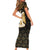 Pharaoh King Tut Egypt Short Sleeve Bodycon Dress with Hieroglyphic Gold Pattern